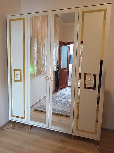Yeni, 4 qapılı, Güzgülü, Ağ, Digər material, Açılan, Düz dolab