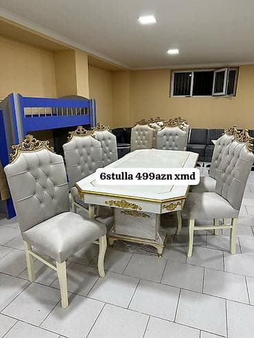 Klassik üslubda masa və 6 ədəd stul dəsti. - Masa: düzbucaqlı forma lalafo.az -da Klassik üslubda masa və 6 ədəd stul dəsti. - Masa: düzbucaqlı forma