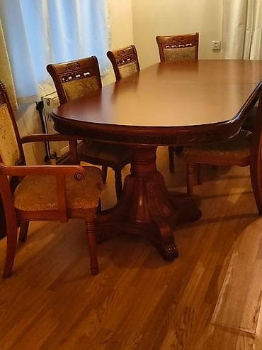 stul taxta: Klassik üslubda massiv ağacdan yemək otağı dəsti - Komplekt: oval — 3