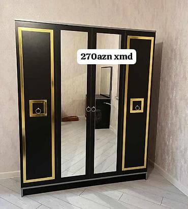 4 qapılı, Güzgülü, Qara, Açılan, Düz dolab