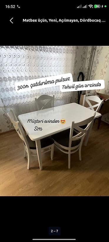 plastik stullar: Mətbəx üçün, Yeni, Açılmayan, Dördbucaq masa, 4 stul — 1