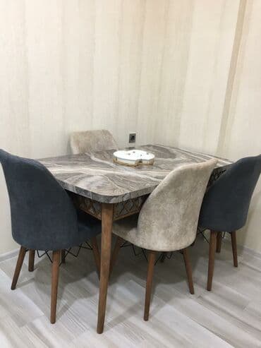 Masa və oturacaq dəstləri: Qonaq otağı üçün, Yeni, Açılan, Dördbucaq masa, 4 stul — 4