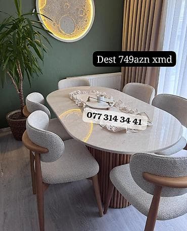 saxta baba seiri: Yemək otağı üçün müasir masa-stul dəsti. - Dəst: oval formalı yemək — 1
