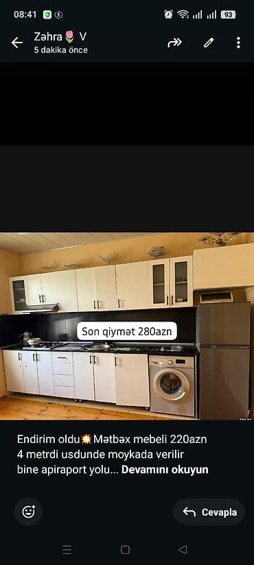 Endirim oldu💥Mətbəx mebeli 220azn 4 metrdi usdunde moykada verilir