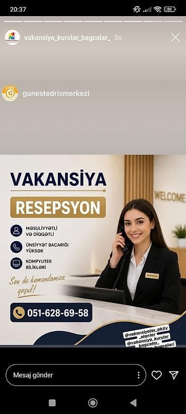 katibə işi: Hostes, qeydiyyatçı tələb olunur, Təcrübəsiz — 1