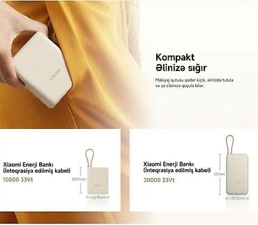xiaomi pad: Xiaomi 33W Power Bank – 10 000 mAh (daxili kabel ilə) - Sürətli — 8