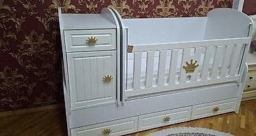 set mebel: Oğlan və qız üçün, Dördbucaq, Beşik, Dəstsiz, Matras ilə, Yellənmə mexanizmsiz — 1