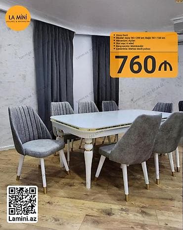 açilan stol: Qonaq otağı üçün, Açılan, Dördbucaq masa, 6 stul — 1