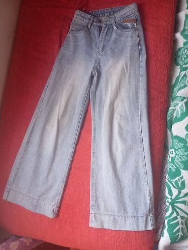 rolex saat satilir: Qadın geniş kəsimli cins şalvar - Rəng: açıq mavi, yüngül “washed” — 1