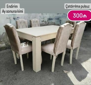 tap az masa ve oturacaqlar: Qonaq otağı üçün, Yeni, Açılmayan, Dördbucaq masa, 6 stul — 6
