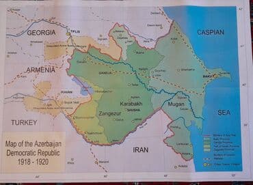 azərbaycanın xəritəsi: İngilis dilində Azərbaycan xəritəsi 1918-ci il. Ölçüsü 82x58 — 1