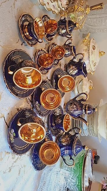 qab qacaq ecemi: Çay dəsti, rəng - Göy, Farfor — 1