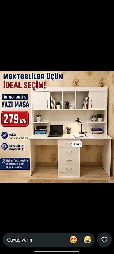 ağ divan: Məktəblilər üçün ideal seçim – ikinəfərlik yazı masası — 1