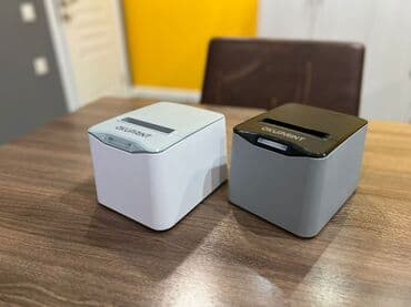 printer boyası: OKLUPRINT brendindən iki termal printer, biri ağ, digəri boz rəngdə — 1