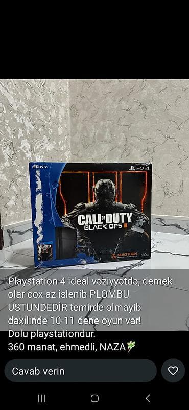 PlayStation 4 (PS4) Call of Duty: Black Ops III bundle. Orijinal qutu