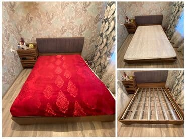 односпальная кровать: Б/у, Двуспальная кровать, Без подьемного механизма, С матрасом, Без выдвижных ящиков — 1