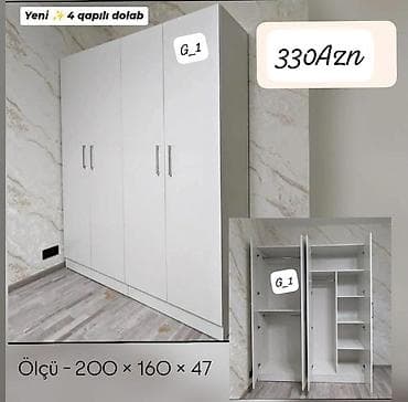 Yeni 4 qapılı dolab - Rəng: ağ - Ölçü: 200 × 160 × 47 sm - Daxili