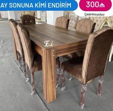 stollar ve stullar: Qonaq otağı üçün, Açılmayan, Dördbucaq masa, 6 stul — 2