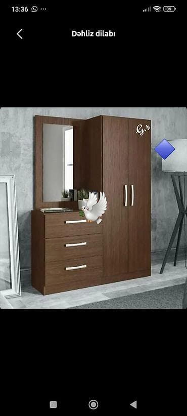 2 divan: Yeni, 2 qapılı, Güzgülü, Qəhvəyi, Digər material, Açılan, Düz dolab — 1
