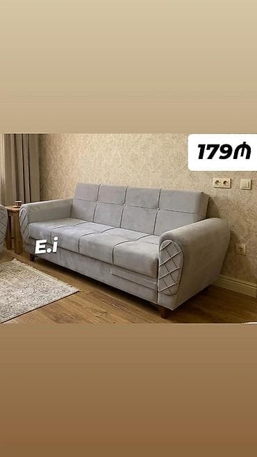 divan kreditle: Məhsul: 3 nəfərlik açıq-boz rəngdə divan - Yumşaq məxməri parça — 1