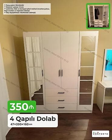 skafi: 4 qapılı geyim dolabı Ölçü: 47×200×160 sm Material: 18 mm laminat — 1
