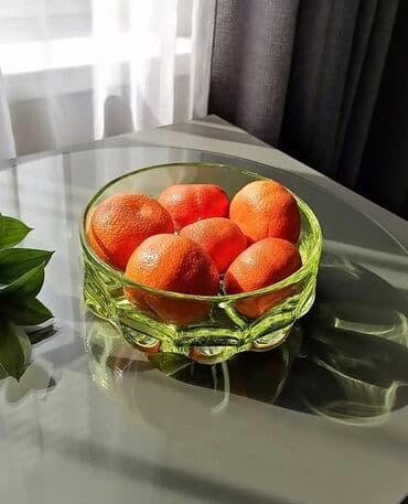 qab qazan: Konfet və meyvə qabı. Rəngli şüşə, 60-70-ci illər, 17 sm, ideal — 5