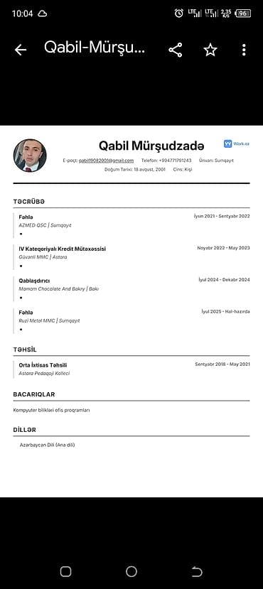 baki iş: Salam ad soyadım Qabil Mürşudzadə özümə Qablaşdırıcı İşi və ya — 1