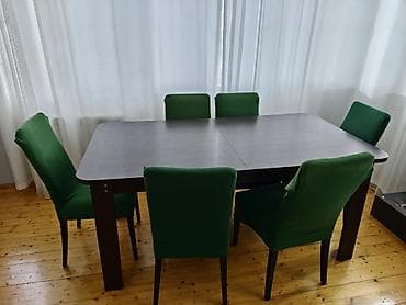 Qonaq otağı üçün, İşlənmiş, Açılan, Dördbucaq masa, 6 stul — 2