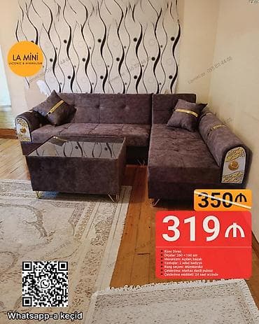 Künc divan dəsti – Ölçülər: 260 × 160 sm – Mexanizm: açılan, bazalı