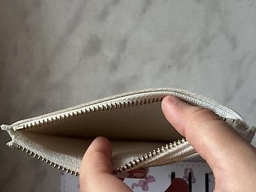 Portmone, pulqabıları: Açıq krem rəngli, pembe bant və nöqtə naxışlı kompak pulqabı/kartqabı — 5
