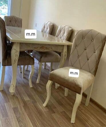 iwlenmiw masa: Qonaq otağı üçün, Yeni, Açılmayan, Dördbucaq masa, 6 stul — 9