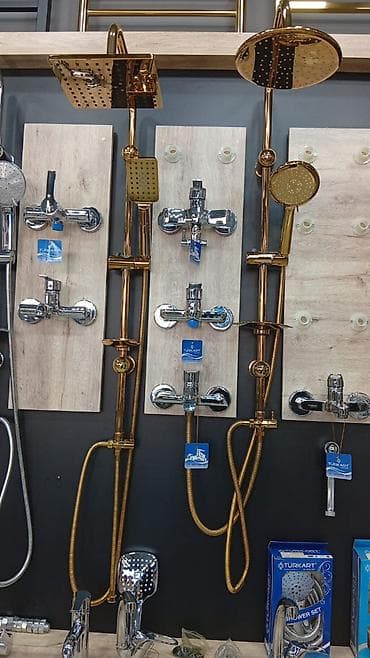 dush: Qızılı rəngdə duş sistemi – yağış duşu və əl duşu ilə - Metal — 1