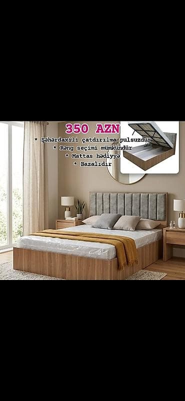 taxt dosekleri: Bazalı çarpayı – 350 AZN - Daxili baza hissəsi: qalxan mexanizmli — 2