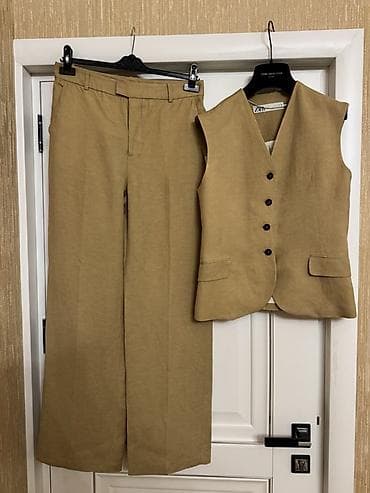 Zərif qadın kostyumu – şalvar və jilet dəsti - Rəng: açıq