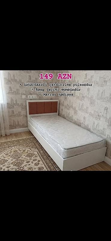 mini masa: Tək nəfərlik müasir çarpayı – başlıqda yumşaq parça panellər, ağ — 4