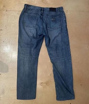 dar kişi cinsləri: Kişi cins şalvarı - Klassik mavi rəng, yüngül yuyulma effekti - Orta — 2