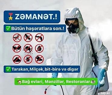 Dezinfeksiya, dezinseksiya | Tarakanlar, Viruslar, mikroblar, Ağacları çiləmə | Kafe, mağazalar, Həyətlər, Nəqliyyat