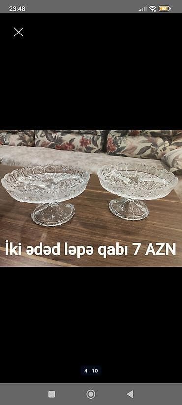 Дом и сад: İki ədəd şüşə ləpə/qənd qabı dəsti - Material: şəffaf oyma naxışlı — 1
