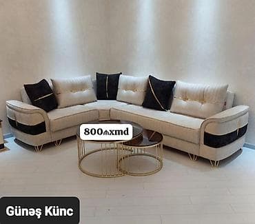 sovde az mebel: Günəş Künc divan dəsti - L‑şəkilli künc divan - Rəng: açıq bej krem — 1