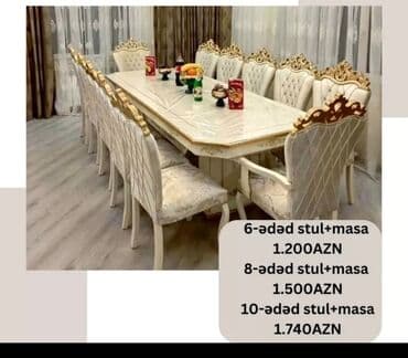 ders masaları: Qonaq otağı üçün, Yeni, Açılmayan, Dördbucaq masa, 6 stul — 9