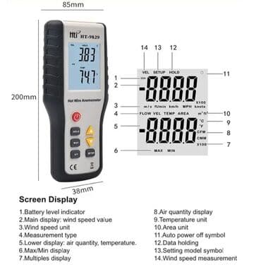 küləyin sürətini ölçən cihaz: Anemometr. Model: HTI HT-9829 - Külək sürəti və temperatur ölçən — 6