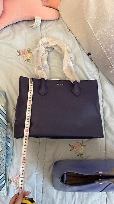orginal canta: FURLA çantası – klassik tote model - Rəng: tünd bənövşəyi/dərin indigo — 3