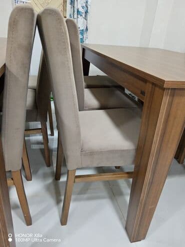 купить круглый стол в баку: Для гостиной, Новый, Нераскладной, Прямоугольный стол, 6 стульев — 5