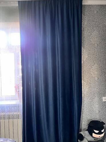 metbex perdeleri 2022: Tünd mavi qalın pərdə + nazik tül dəsti - Rəng: dərin tünd mavi — 2