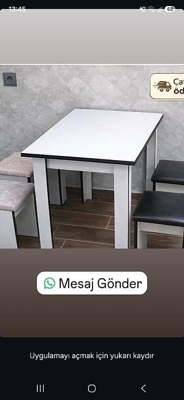 Mətbəx/dining dəsti – kompakt kvadrat masa və 4 skamya - Dizayn