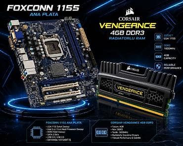 processor core i7: FOXCONN LGA1155 ana plata + CORSAIR Vengeance 4GB DDR3 radiatorlu RAM — 1