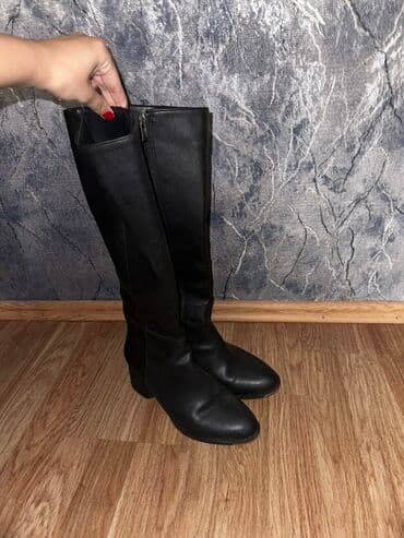 Qadın uzun çəkmələr – klassik qara rəng 37 razmer - Material: hamar