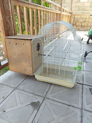 pişik yuvası: Qəfəs və yuvalıq dəsti. istifadə olunub - Ağ metal barmaqlıqlı, üstü — 2
