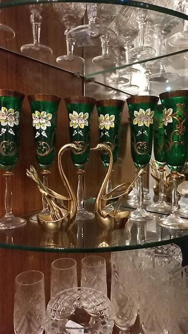 Məhsul: Şüşə və bəzək-li badə dəsti + metal qaşıq qabı fiqurları -