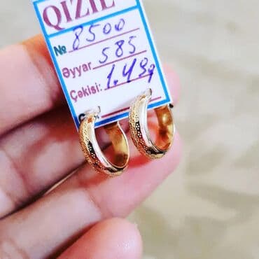 золотые комплекты с бриллиантами в баку: Серьги, Желтое золото, 585 проба, 1 г — 13